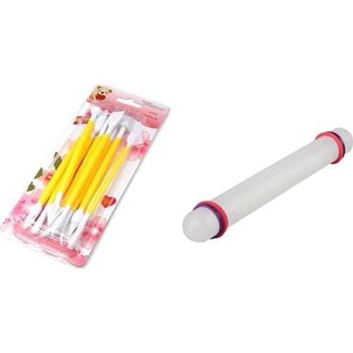 8x Domire Cake Decorating Sugarcraft Modelling Tools Kit Yellow & 1x 23 cm Non-Stick Sugarcraft Fondant Rolling Pin