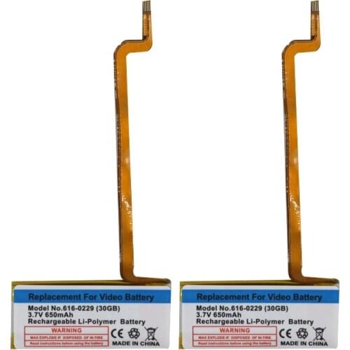 2PCS/Lot 650mAh Replacement Battery For iPod Classic 6th 80GB 120GB 7th 160GB Gen For iPod 5/5.5th Gen Video 30GB Battery