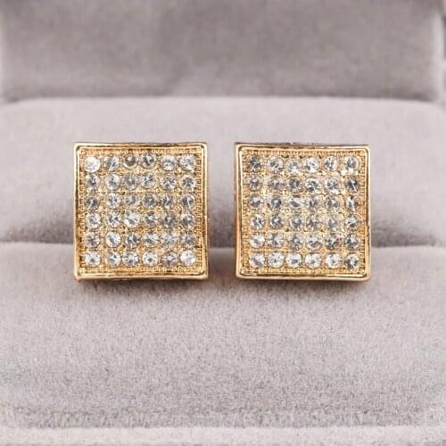 Bling Stud Earrings For Wedding Jewelry Luxury Gold Micro Pave CZ Rhinestone Hip Hop Iced Out Square Stud Earring