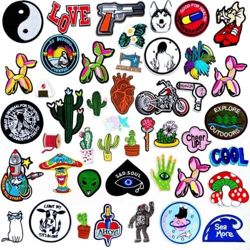 COW CAT DOG Patches Cloth Mend Decorate Sew On Patch Clothes Apparel Sewing Decoration Applique Badges Cactus Hair Drier