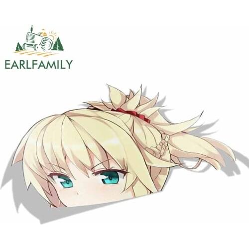 EARLFAMILY 13cm x 7.6cm Car Sticker for Fate Red Saber Modred Peeker Big-head Anime Vinyl Transfer JDM Car Styling