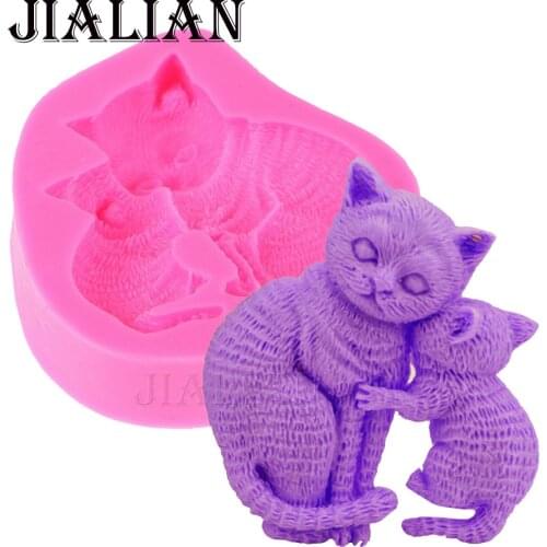 Mother and baby cat soap mould chocolate cake decorating tools DIY biscuit Sugarcraft fondant silicone mold T0431