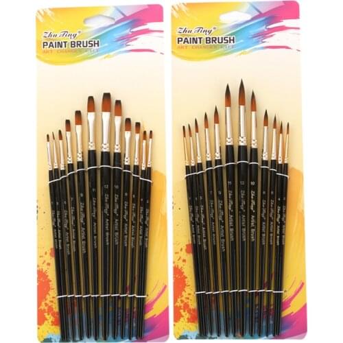 12pcs Nylon Hair Black Handle Watercolor Paint Brush Pointed Flat Head Paint Brushes Set For Watercolor Painting Art Supplies