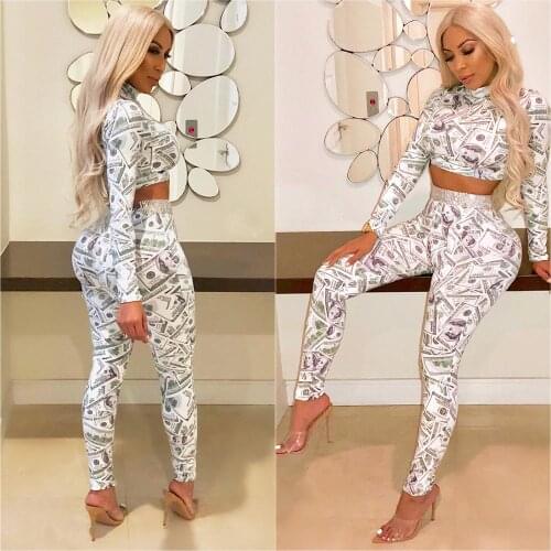 Dollar Bill Printing Two-Piece Bar Nightclub Performance Costume Personality Tight Tights Female Singer DJ Stage Costume DWY3619