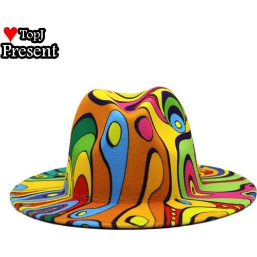 Colorful Wide Brim Church Derby Top Hat Panama Felt Fedoras Hat Men Women artificial wool British style Jazz Cosplay Party Cap