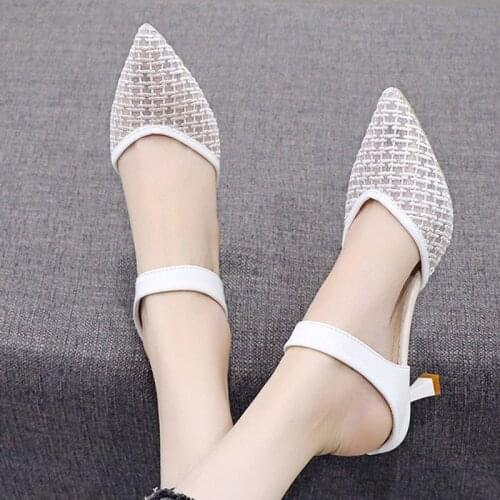2020 Summer Shoes Women Slippers High Heels Wedding Shoes Bridal White Out-outs Slipper Pointed Toe Slides Dress Shoes 8185L