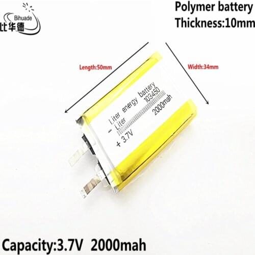 Liter energy battery Good Qulity 3.7V,2000mAH 103450 Polymer lithium ion / Li-ion battery for tablet pc BANK,GPS,mp3,mp4