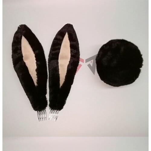 Lolita cosplay costume accessories Bunny Rabbit Ears black headwear hairband tail set hand work for girl women