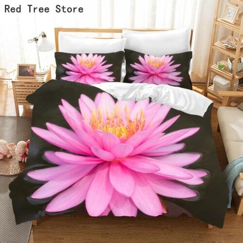 Lotus Printing Duvet Cover and Pillow Case Set Water Lily Flower Pattern Quilt Comforter Custom 2/3pcs Bed Linen Hot Bedding Set
