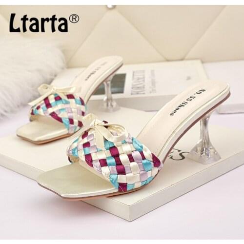 LTARTA Sexy Square Toe Open Toe High Heels Summer Fashion Bow Outer Wear Sandals Stiletto Banquet Sandals Women LSJ