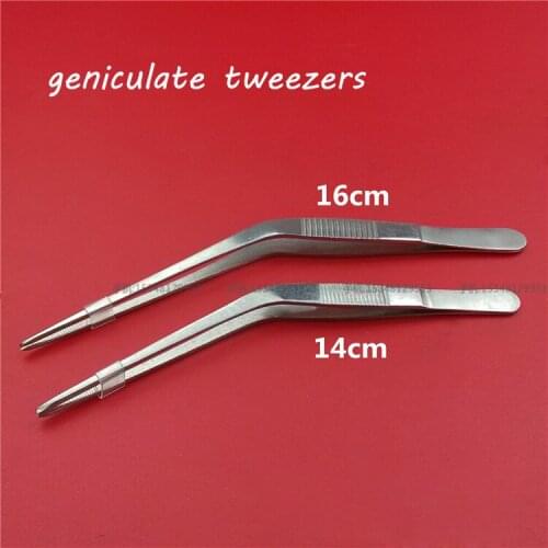 Medical stainless steel geniculate tweezers otology use curved tweezers aural forceps 10pcs/pack ear wax cleaner