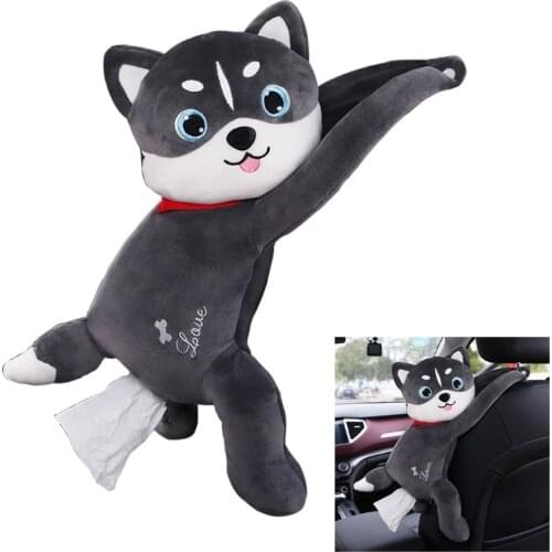 Cute Cartoon Car Tissue Box Creative Lovely Dog Pig Cow Short Plush Tissue Box Holder for Car Armrest Seat Tissue Box