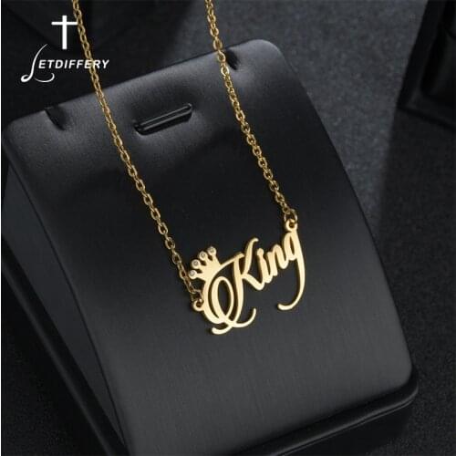Letdiffery Fashion Customized Crown Names Necklace Personalized Rhinestone Pendant Necklace Stainless Steel Women Jewelry Gifts