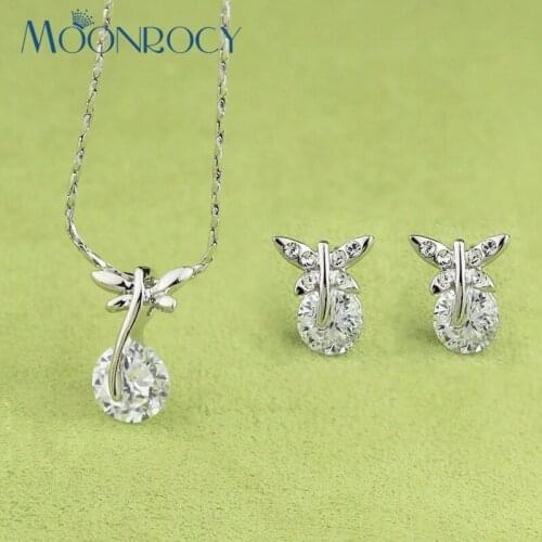 MOONROCY Free Shipping fashion crystal Dragonfly necklace and earrings Jewelry set Crystal Jewelry Set for Women Gift