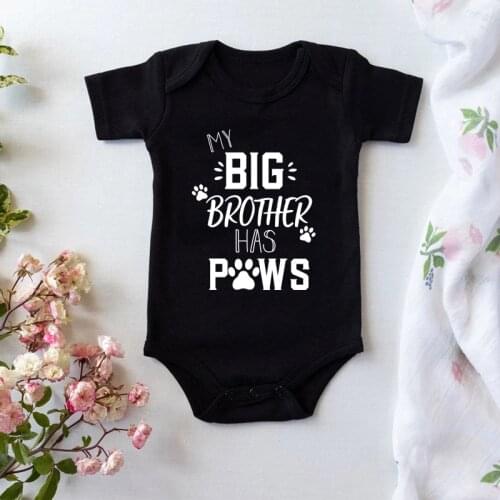 My Big Brother Has Paws Print Funny Baby Bodysuit Summer Newborn Short Sleeve Cotton Baby Boy Girl Onesies Baby Clothes Outfits