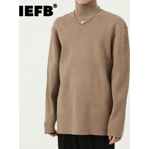 IEFB Mens Wear Autumn Winter New Turtleneck Sweater Korean Tide Simple Metal Accessories Design Knitted Pullover Tops 9Y9494
