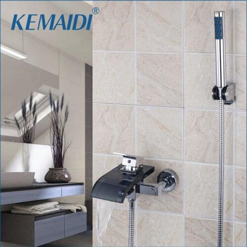 KREMAIDI Bathroom Shower Set Mixer Wall Mounted Single Lever Black Glass Spout With Handheld Shower Tap Faucet