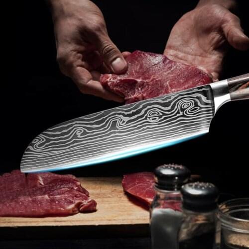 5 pcs Kitchen Knife Set Laser Damascus Pattern Professional Japanese Chef Steel Practical Meat Bread Knife Kitchen Accessories