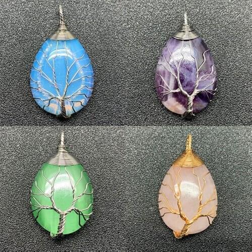 Natural Stone Water Drop Shape Pendant Crystal Opal Obsidian Cabochon Cameo fit Pendant For Jewelry Accessories Wholesale