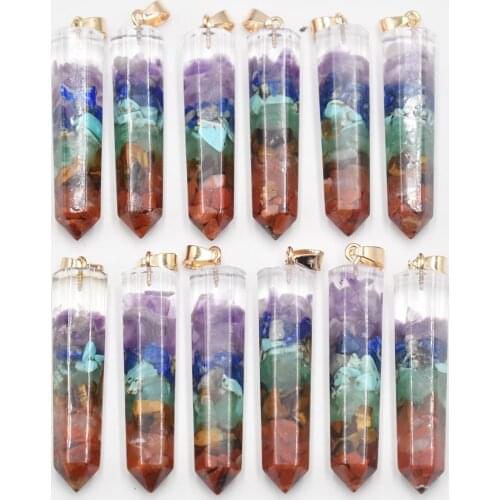 2021 New Retro Colorful natural amethysts Lapis Lazuli 7 colors stone pillar charms pendants wholesale 12pcs/lot free shipping