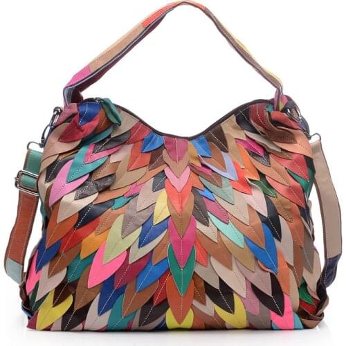 Factory wholesale foreign trade new sheepskin stitching genuine leather lady bag oblique Bag soft leather large capacity