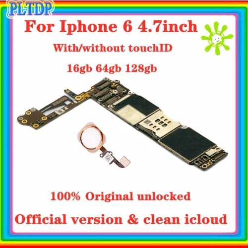 Original Free iCloud Unlocked motherboard for iPhone 6 logic board wiht Touch ID Home Button 16GB 64GB 128GB 32GB