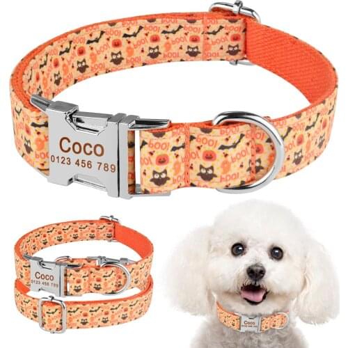 AiruiDog Personalized Dog Collar Durable Nylon Floral Pet Puppy Name Custom Engraved XS-L