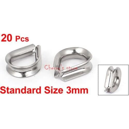 Most Favorable Wholesale Price Stainless Steel 3mm 1/8" Standard Wire Rope Cable Thimbles Silver Tone 20pcs