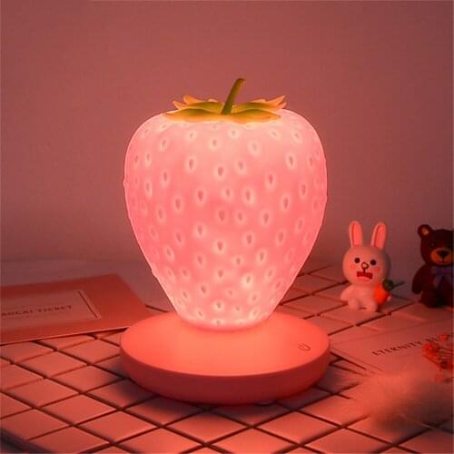 Silicone Strawberry Night Light LED Touch Dimmable Table Lamp USB Desktop Decor Lamps for Children Gift Bedroom Bedside Lighting
