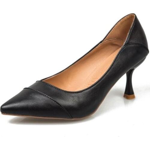 Pumps Women Shoes Women PU Slip On 3-5CM Thin High Heels Pointed Toe Sexy Party Wedding Office & Career Breathable Shallow