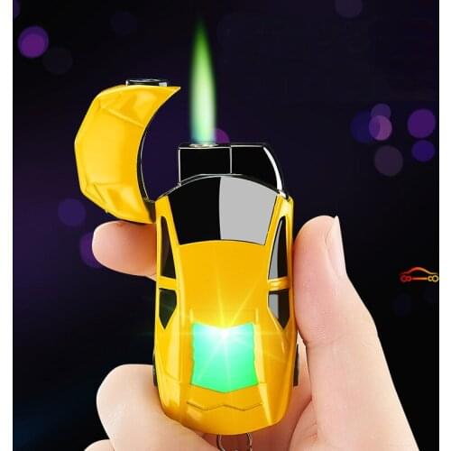 Windproof Torch Turbo Lighter Creative LED Car Jet Butane Gas Inflated Cigar Keychain Lighter Cigarette Green Flame Lighter Gift