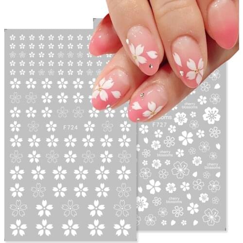 Cherry Blossoms White 3D Nail Sticker Sakura Leaves Adhesive Slider Bronzing Gold Flower For Manicuring Nails Art Tip BEF724-727