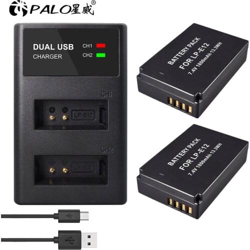 For 1800mAh LP-E12 LPE12 LP E12 Camera Battery LCD USB Dual Slot Charger For Canon M 100D Kiss X7 Rebel SL1 EOS M10 EOS M50 DSLR