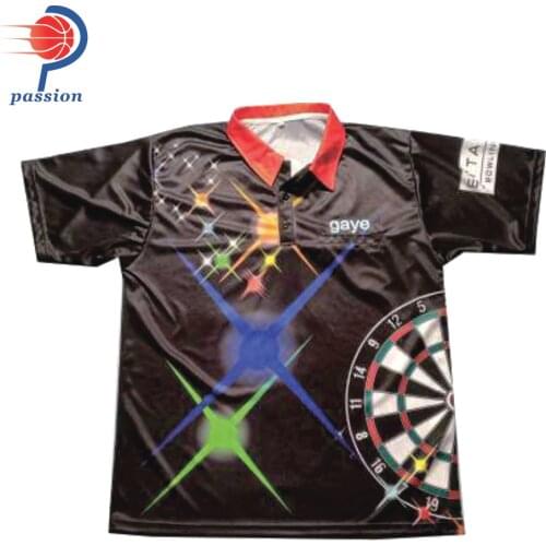 25 USD Each 3 Button up Sublimated Black Shirt With Team Logos and Names Above Front Pocket