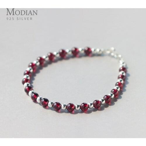 Modian Retro Light Beads Natural Garnet Bracelet for Women Adjusable Sterling Silver 925 Bracelet Korea Style Fine jewelry Gift