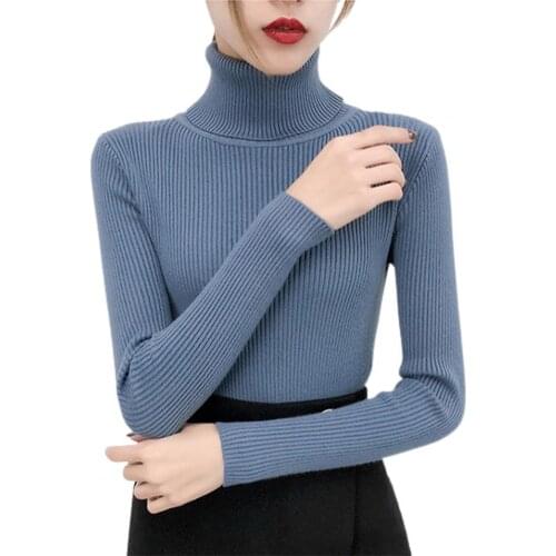 Women Fashion Casual Sweater Ribbing Turtleneck Solid Color High Stretchy Knitted Pullover Streetwear Dating Daily