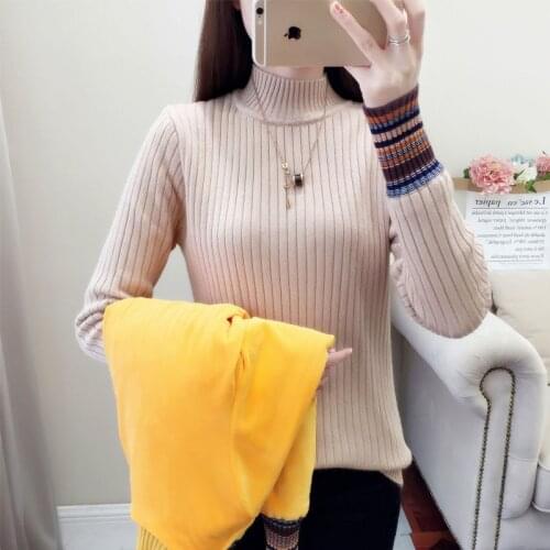 Womens Sweaters 2019 New Women Pullover Sweater Fashion Knitted With Velvets Jumper Long Sleeve Female Thick Turtleneck Sweater
