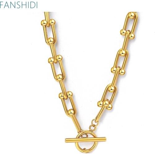 FANSHIDI Chunky Necklaces For Women Toggle Clasp Texture U Chain Geometric Collar Heavy Duty Chain Bijoux pour femmes