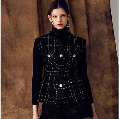 Runway Tweed Coat Women British Plaid Jaket Blend Breathable Fabrics Short Coat Spring Autumn Basic Jackets New Fashion