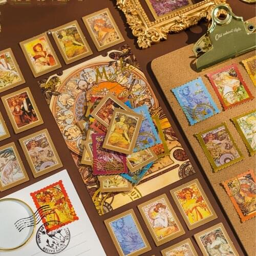 20Pcs/bag Bronzing Sticker Pack Decorative Stickers World Famous Painting School Series Labels Stationery Album Journal Stickers