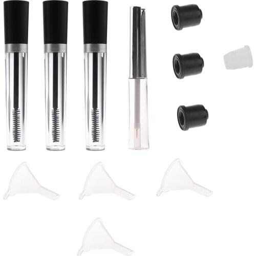 3x 7.5ml Empty Mascara Cream Tubes Containers+8ml Eyeliner Liquid Bottle Vial Make Up Set, with 4pcs Clear Funnels Travel