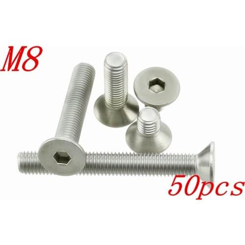 50pcs/Lot Free Shipping M8*10/12/14/16/18/20/22/25/30/35/40-70mm Stainless Steel Flat Head Drive Hexagon Socket Cap Screw Bolt