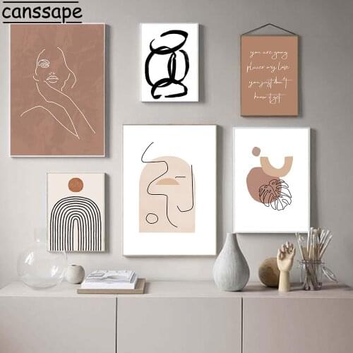 Abstract Line Drawing Canvas Painting Rainbow Sun Boho Poster Mid Century Wall Art Print Modern Wall Pictures Living Room Decor