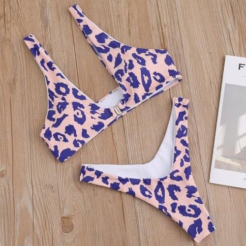 2021 Leopard Bikinis Swimsuits Low-Cut Buckle Swimwear Women Push Up Biquini Bathing Suit Female Sexy Low Waist Thong Beach Wear