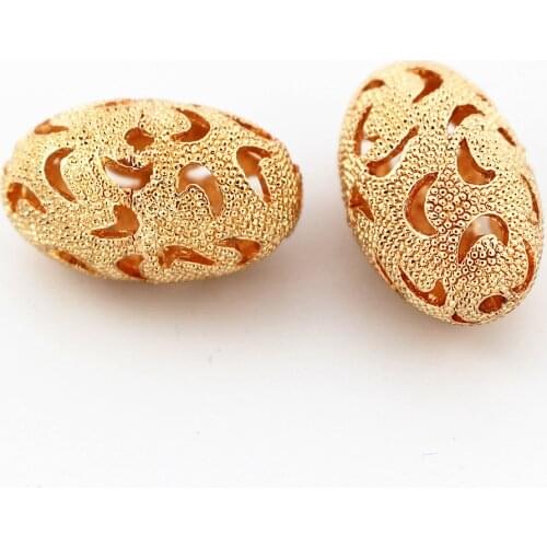African Dubai Gold Spacer Beads Hollow Connectors Egg Shape Beading DIY Findings for Indian Nigerian Men Women Wedding Jewelry