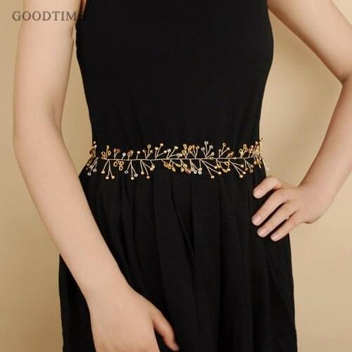 Noble Gold Pearl Wedding Sash Belt Wedding Accessories Dress Belt Prepare By Rhinestone For The Bride Women Dress at Party
