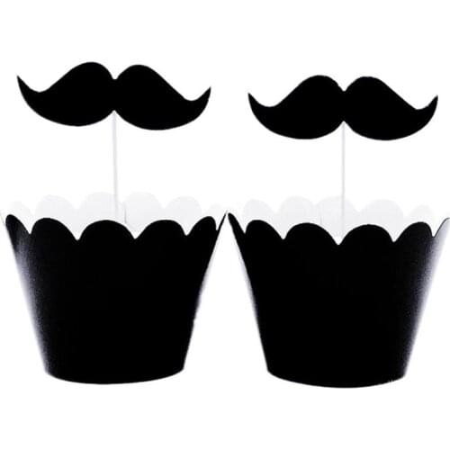 Beard Theme Boys Favors Supplies Wrappers Decoration Baby Shower Party Happy Birthday Cupcake Toppers Cake 12PCS/lot
