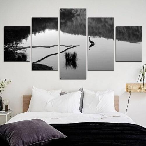 Black White Photography Lake Water Bird Mountain Reflection Wall Painting Home Canvas Printing Color Toning Decorative Poster