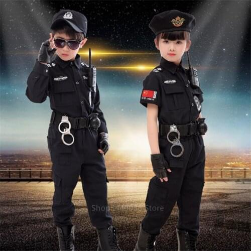 Policeman Costumes Children Cosplay for Kids Army Police Uniform Clothing Set Long Sleeve Fighting Performance Uniform 110-160cm