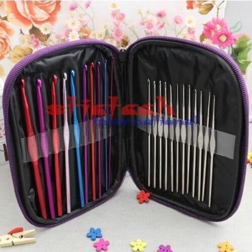 By dhl or ems 200set Azerin 22 Unids pcs multicolor de Aluminio Crochet Hooks Agujas Tejer Weave Craft Yarn